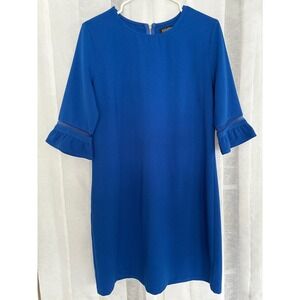 Sugarhill Boutique Royal Blue Mesh Ruffle Sleeve Shift Dress US 8 Exposed Zipper